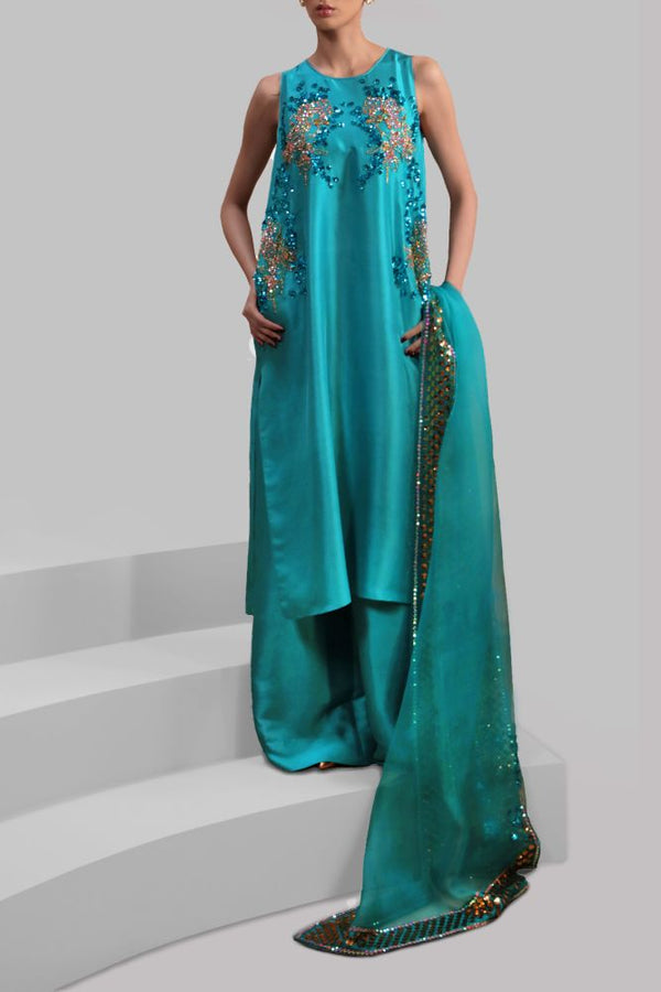 Muse Luxe Edit '24 - VEREDIAN GREEN EMBELLISHED RAW SILK SET