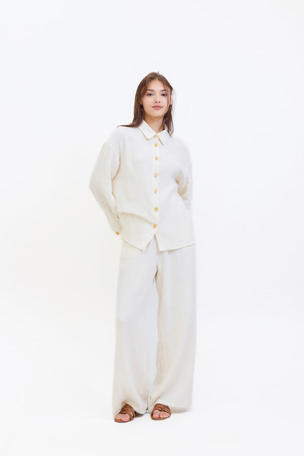 Hassal Spring Summer 24 - Lola Off White Two Piece Textured Muslin Suit