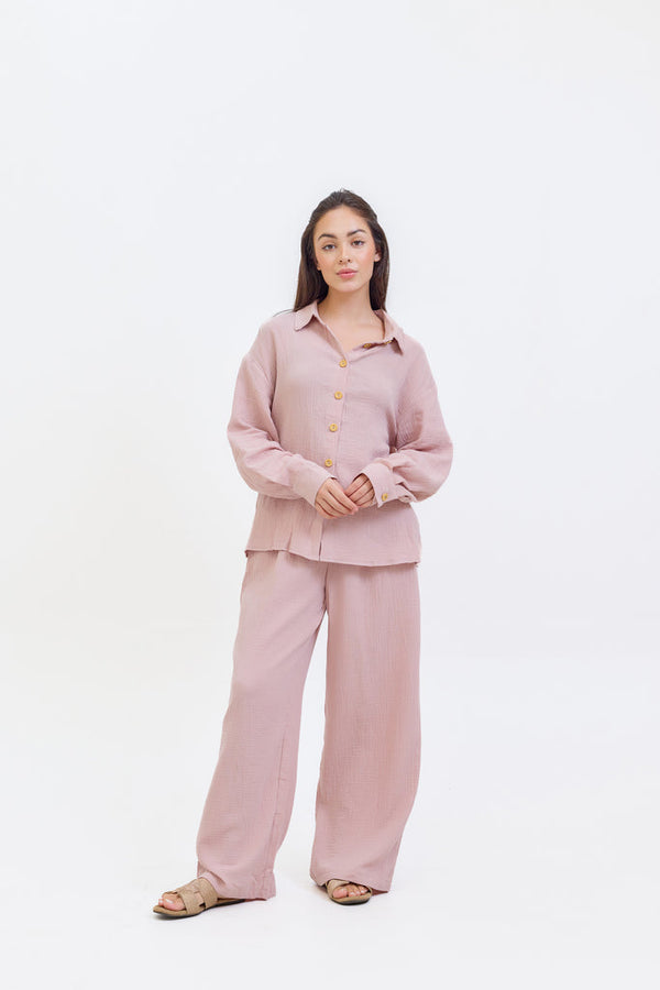Hassal Spring Summer 24 - Lola Tea Pink Two Piece Textured Muslin Suit