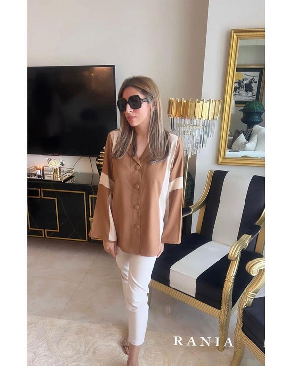 Rania Clothing Shirt - Brown Colour Block (RTS)