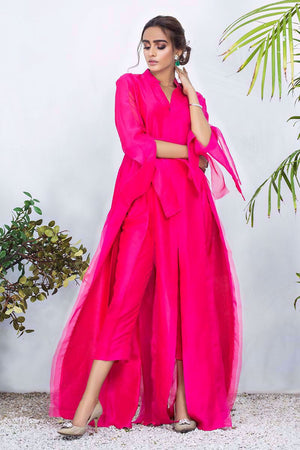 Silk Chiffon Slit Gown With Pants