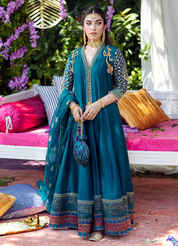 Luxury Pret -Zaira Teal Kalidaar And Dupatta