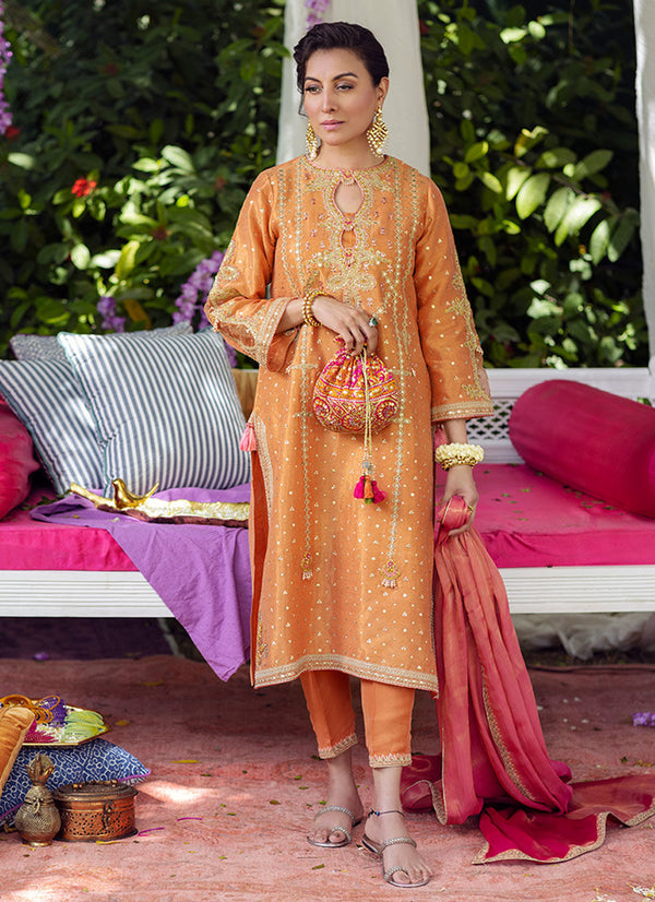 Luxury Pret - Layla Peach Shirt And Dupatta.