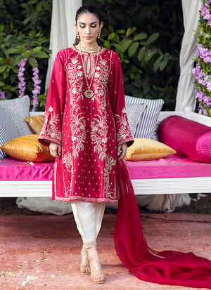 Luxury Pret- Isla Crimson Shirt And Dupatta