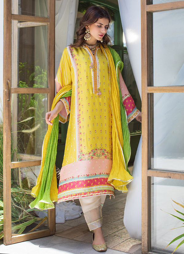 Aneeta Raw Silk Festive Shirt With Dupatta