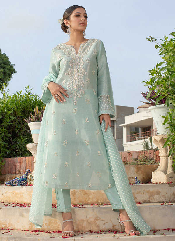 Firozeh Silver Zari With Embroidered Dupatta