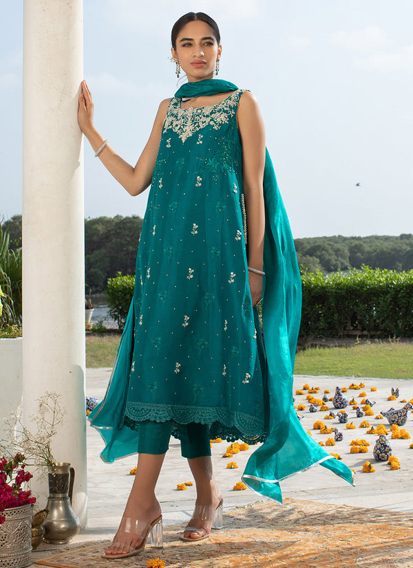 Selena Turquoise With Silk Dupatta