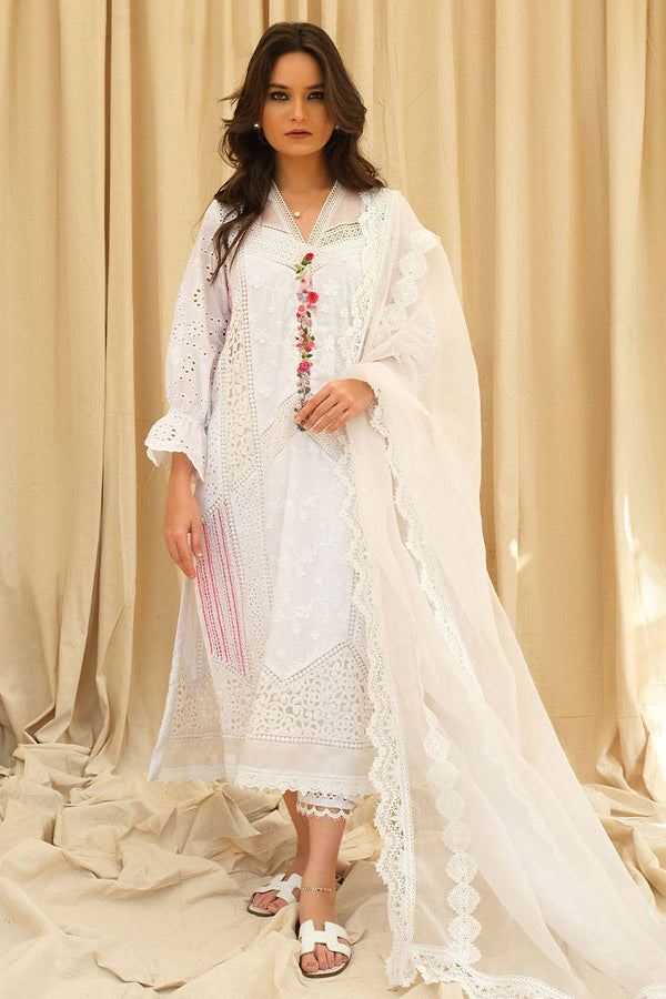 White Patchwork - Lacey Organza Dupatta (As Shown)