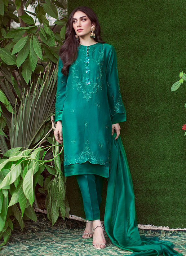 Luxe Velvets - Shahrina Emerald Kurta With Silk Dupatta