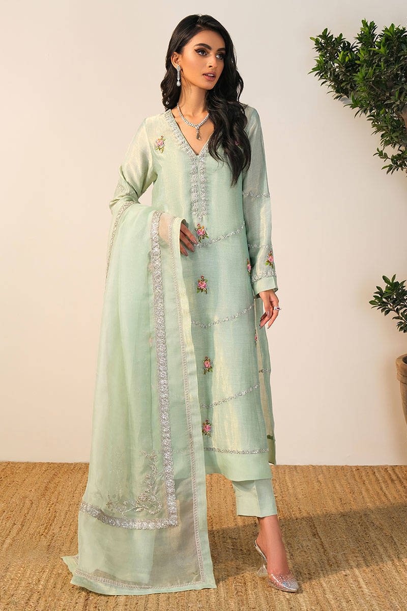 Farida Hasan Luxe Edit '23 - MINT ROSE WITH DUPATTA AND PANTS