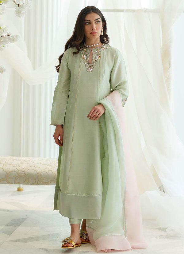 Eid Drop One - Mint Foil Shirt And Dupatta