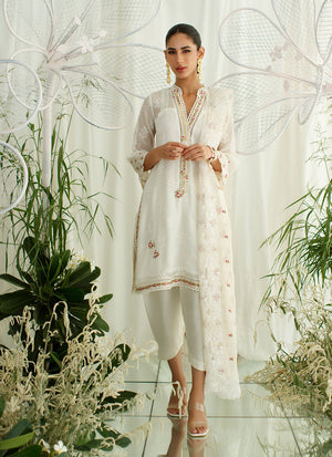 Millie Summer Luxe -Rosette Ivory Shirt And Dupatta
