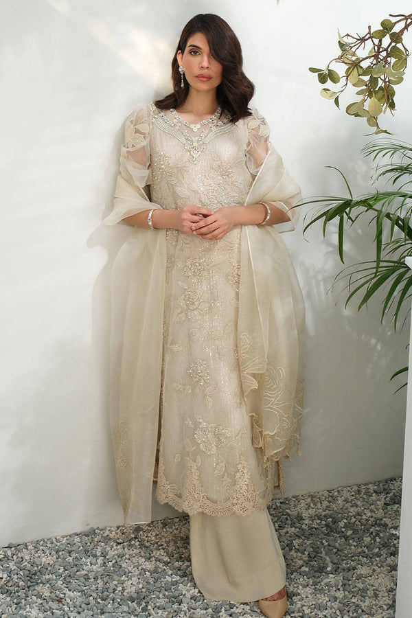 Summer High '24 - Cream Rose Net With Pants And Dupatta