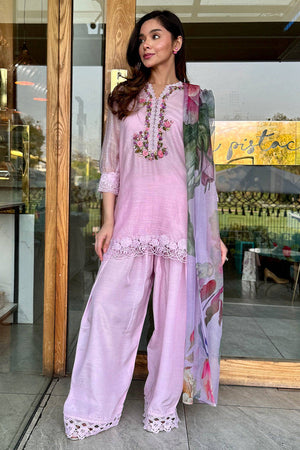 Picnic Basics '25 - Lilac Bloom With Dupatta And Farshi Shalwar