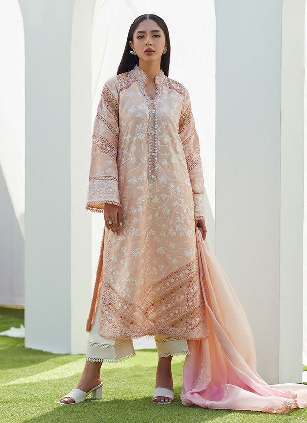 Luxe Pret '23 - Dawn Peach Embroidered Silk Shirt And Dupatta