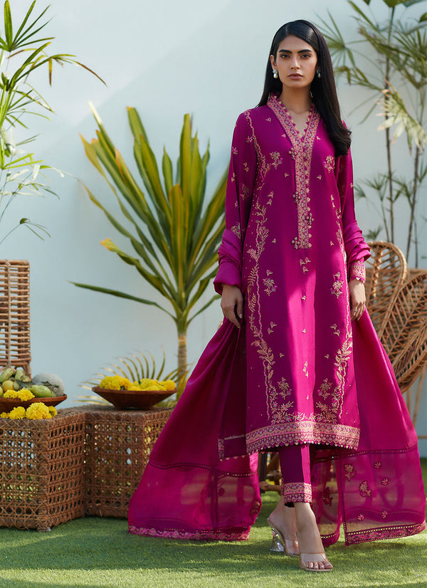 Luxe Pret '23 - Prim Magenta Silk Embroidered Shirt And Dupatta