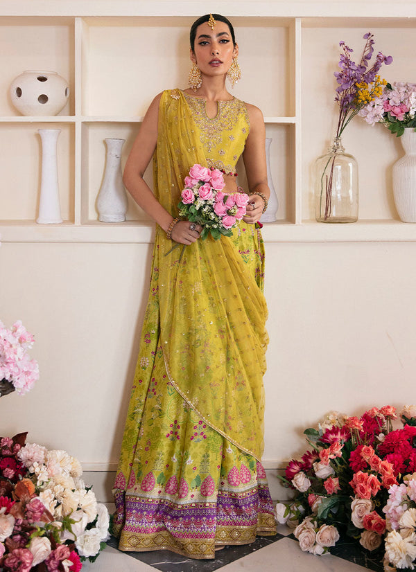 Mayna Festive Luxe Pret 23 - Elika Lime Lehnga Choli And Dupatta