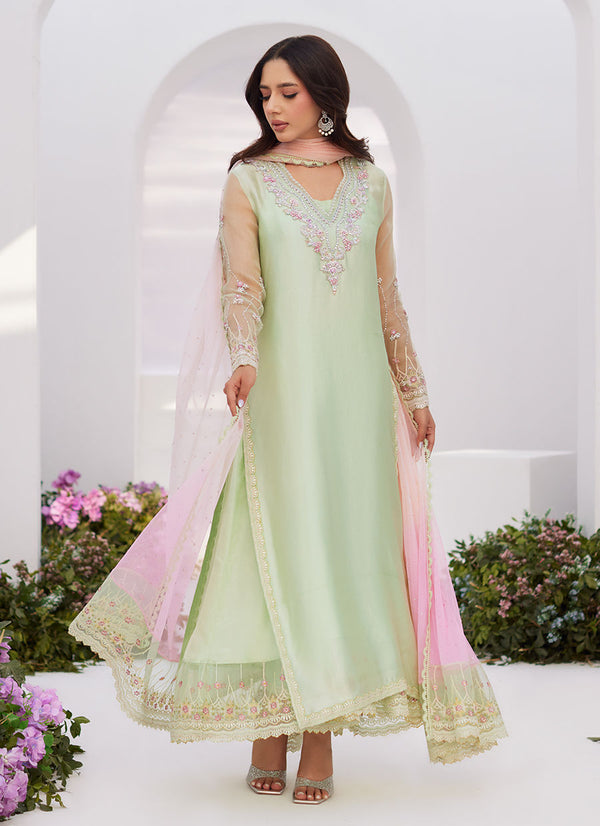 Farah Talib Aziz Zaza '24 - COLLETTE MINT OMBRE EMBELLISHED COLUMN SHIRT WITH KALIDAAR WITH EMBROIDERED SLIP