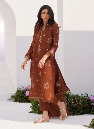 Zaza '24 - Noemie Chocolate Embroidered Raw Silk Shirt And Dupatta