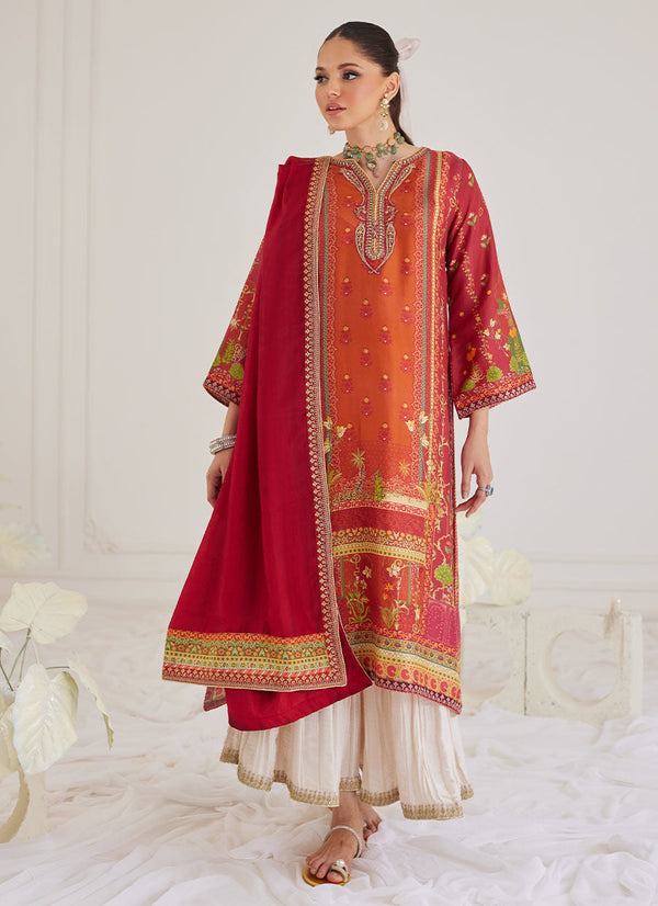 Tara Luxe Edit '24 - Paulina Rust Shirt And Dupatta