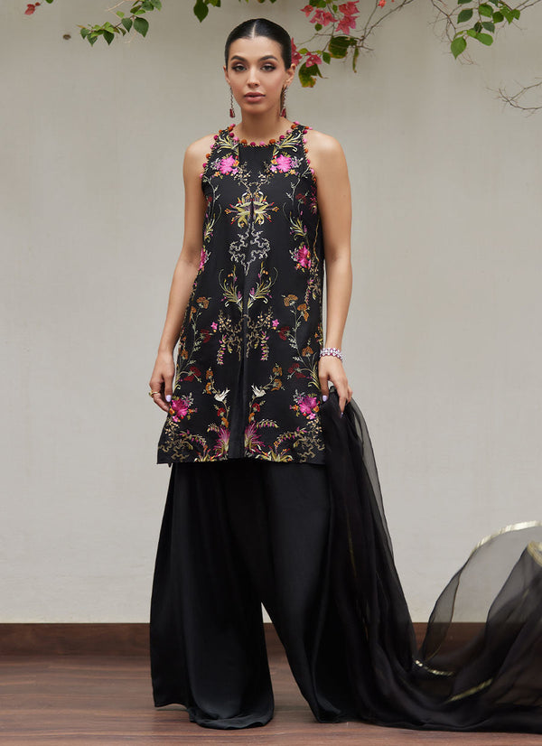 Tara Luxe Edit '24 - Siya Black Embroidered Shirt And Dupatta