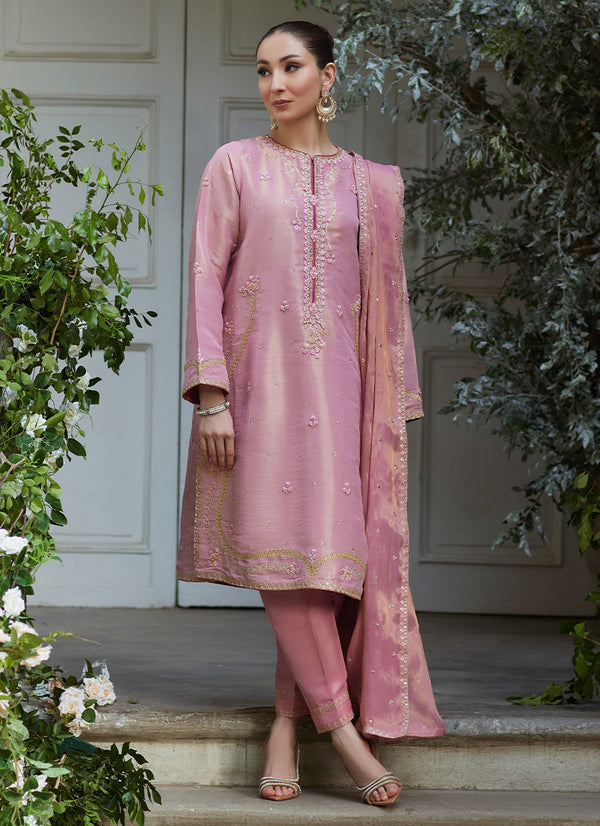 Luxe Pret '24 - Cisel Pink Shirt and Dupatta - Sale