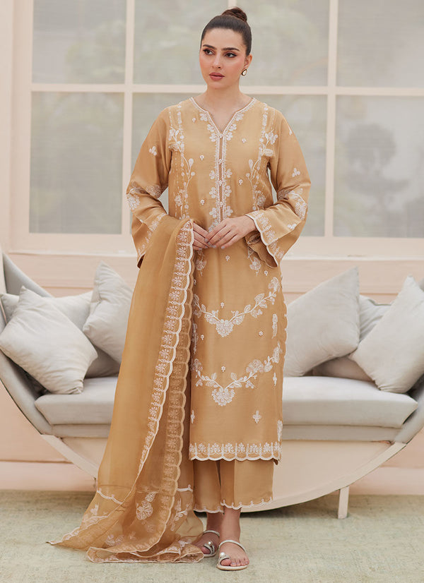 Zaza '25 - Bea Taupe Silk Shirt and Dupatta