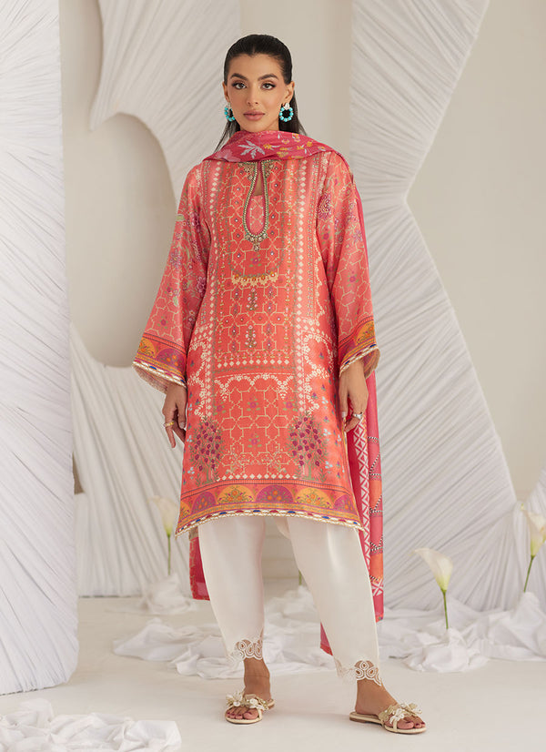 Lea Eid'25-Lillia Tangerine Shirt and Dupatta