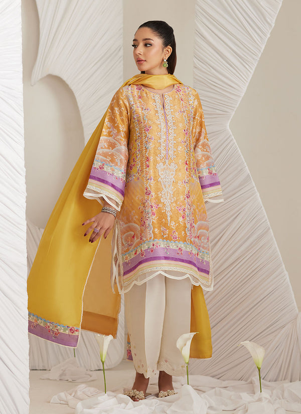 Lea Eid'25-Anima Mustard Shirt and Dupatta (RTS)