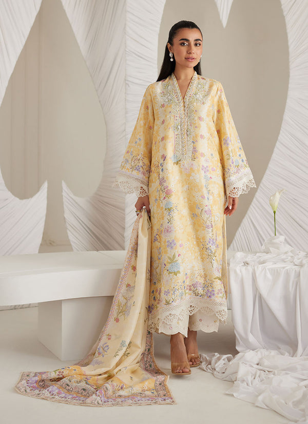 Lea Eid'25-Gemma Lemon Shirt and Dupatta