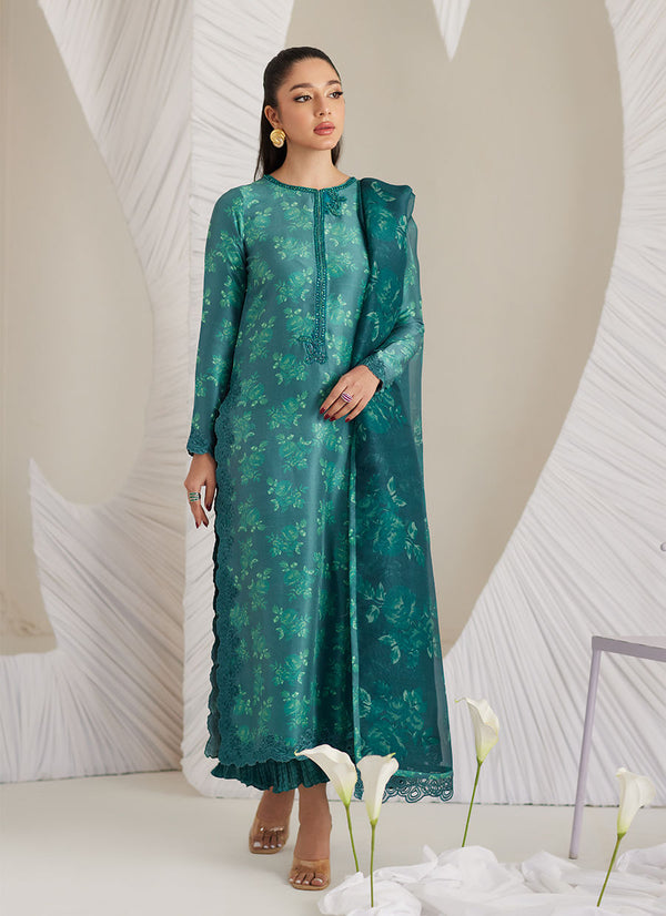 Lea Eid'25-Camilla Emerald Shirt and Dupatta