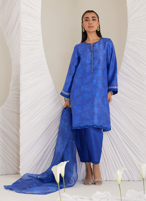 Lea Eid'25- Electra Cobalt Shirt and Dupatta