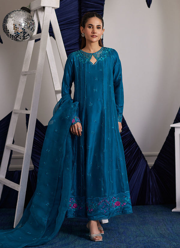 Luna Eid Edit'25 -  Shiro Teal Paneled Shirt And Dupatta