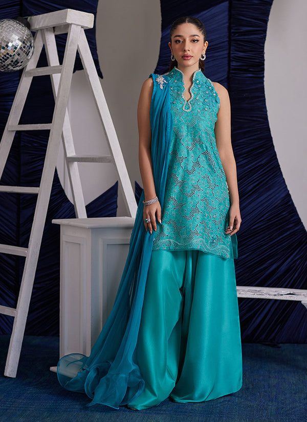 Luna Eid Edit'25 -  Binx Aqua Shirt And Dupatta