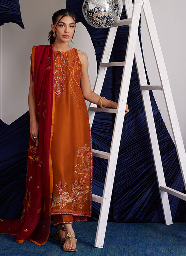 Luna Eid Edit'25 -  Zadie Burnt Orange Shirt And Dupatta