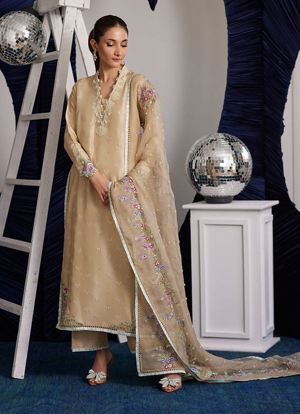 Luna Eid Edit'25 -  Brenna Champagne Shirt And Dupatta