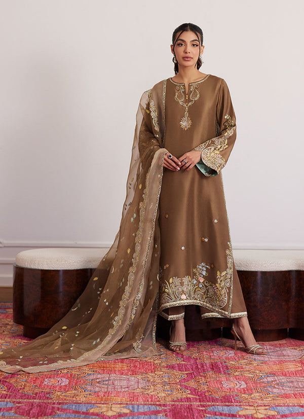 Luna Eid Edit'25 - Thea Latte Shirt And Dupatta