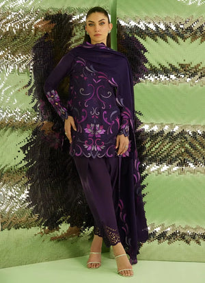 Veya A Draped Capsule '26 - Noir Aubergibe Shirt With Drape Dupatta And Pants
