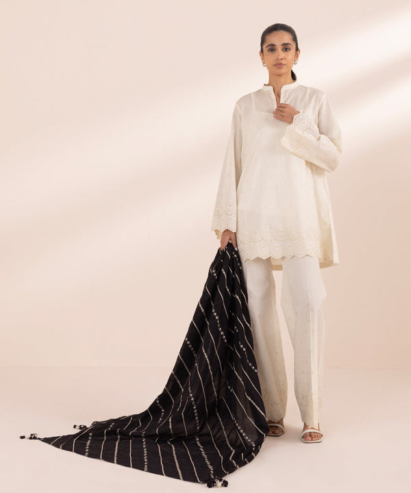 Monochrome '24-Embroidered Voile Dupatta - 0U1Dedy24V43