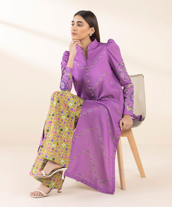 2 Piece - Embroidered Zari Lawn Suit - 0U2TEDY25V14