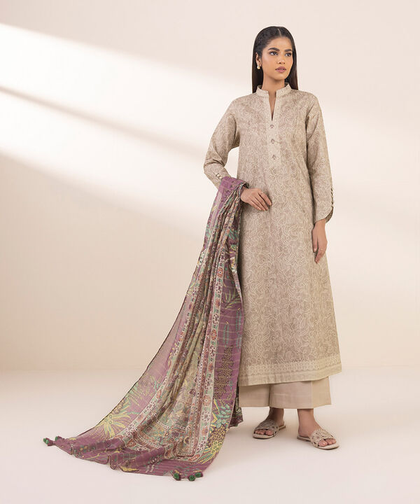 3 Piece - Printed Zari Lawn Suit - 0U3PDY25V136