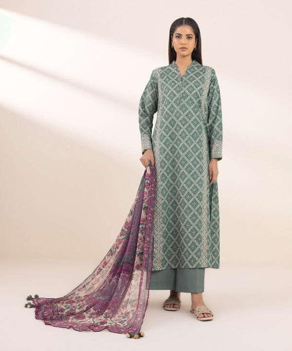 3 Piece - Printed Zari Lawn Suit - 0U3PDY25V139