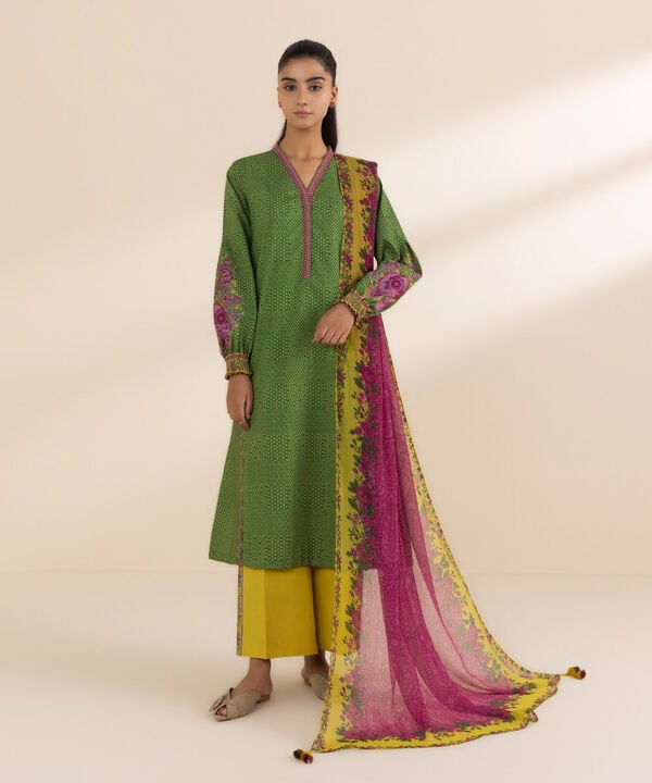 Unstitched Lawn '25 - 3 Piece - Embroidered Lawn Suit - 0U3PEDY25V15