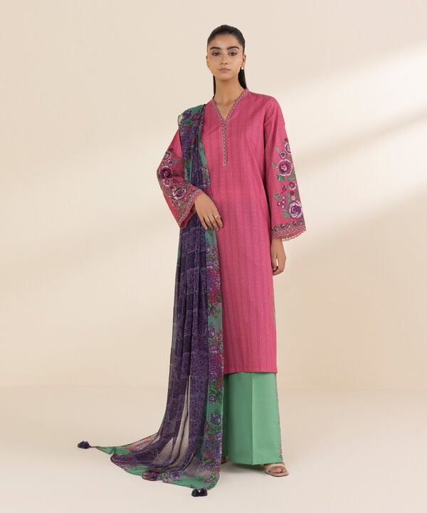 3 Piece - Embroidered Lawn Suit - 0U3PEDY25V16