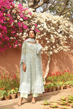 Luxury Pret - Panelled Peshwas With An Embroidered Yoke And Lace Seperated Panels Paired With A Block Printed Dupatta