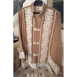 Brown & White Lace Shirt | Rania Clothing
