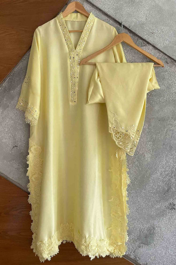 Luxury Pret - Floral Cutwork Pale Yellow