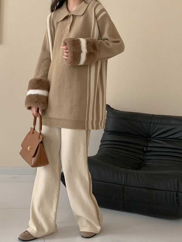 Melissa Beige Fur Contrast Two Piece Suit