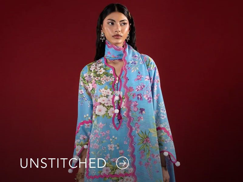A banner on Nainpreet featuring embroidered unstitched ensembles with vibrant detailing and soft contrast.