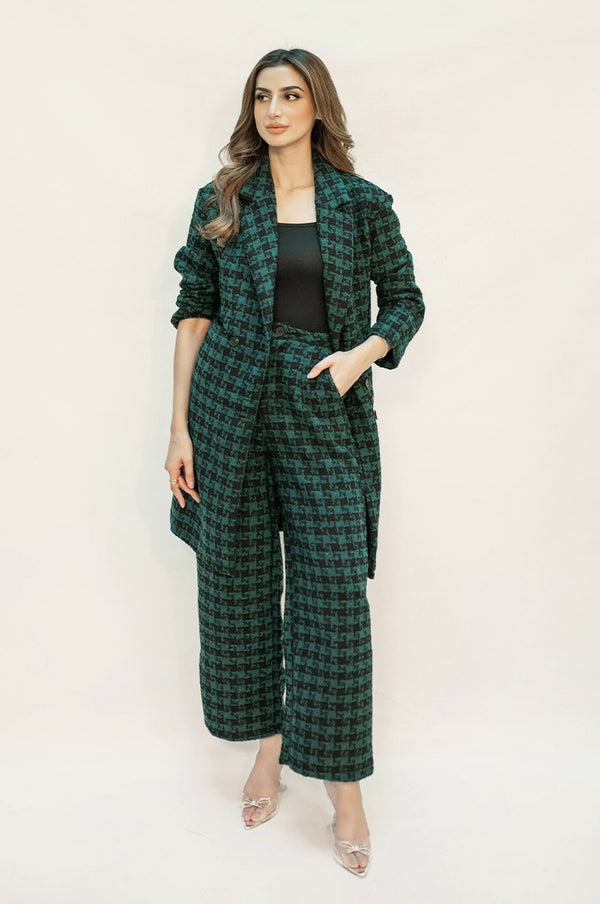 Autumn Winter '24 - Juliet Green Tweed Checkered Coat Suit